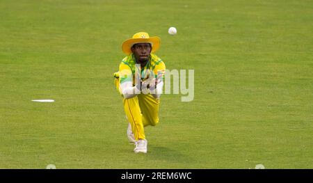 Northampton Mai 26 : Darron Nedd von Grenada während des Spiels T20 zwischen Northamptonshire Steelbacks und Grenada Cricket im County Ground Northampton am 28 . Juli 2023 in Northampton England . Stockfoto