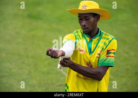 Northampton Mai 26 : Darron Nedd von Grenada während des T20 . Spiels zwischen Northamptonshire Steelbacks X1 und Grenada Cricket im County Ground Northampton am 28 . Juli 2023 in Northampton England . Stockfoto