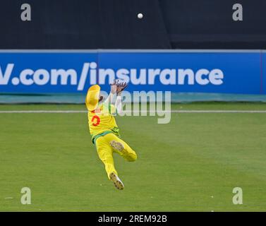 Northampton Mai 26 : Darron Nedd von Grenada während des T20 . Spiels zwischen Northamptonshire Steelbacks X1 und Grenada Cricket im County Ground Northampton am 28 . Juli 2023 in Northampton England . Stockfoto