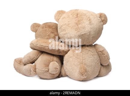 Süße Teddybären isoliert auf weiß, Rückansicht Stockfoto