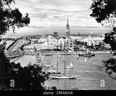 San Francisco, Kalifornien: 1939. Blick von der San Francisco-Oakland Bay Bridge auf Treasure Island während der Golden Gate International Exposition 1939. Stockfoto