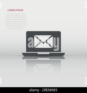Laptop mit E-Mail-Symbol in flacher Form. Vektorgrafiken für E-Mail-Benachrichtigungen auf weißem isoliertem Hintergrund. Umschlag mit Message Business Konzept. Stock Vektor