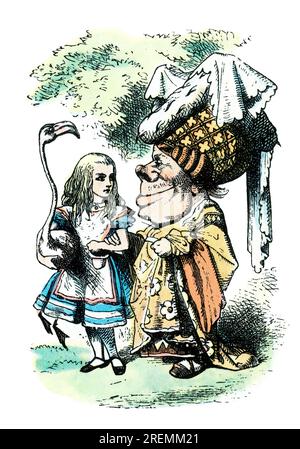 Alice Flamingo und Dutchess Alice im Wunderland, farbige Illustration aus Tenniel Stockfoto