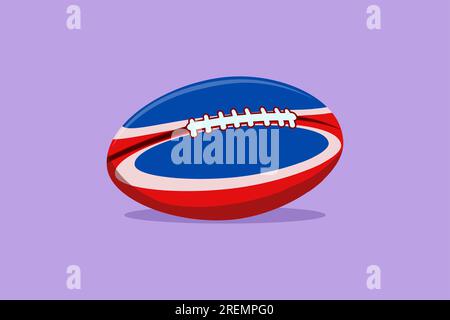 Cartoon-Figur im flachen Stil, der American Football-Ball zeichnet. Rugbysport. Symbol für das stilisierte American Football-Logo. Braune Farbe mit weißem Negativraum str Stockfoto