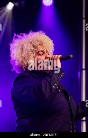 Edmonton, Kanada. 25. Juli 2023. D'Orjay (Dorjay Drokar) tritt an Tag 3 des K-Days in Edmonton auf der Bühne der Nordlichter auf, während des 10-tägigen Laufs. Kredit: SOPA Images Limited/Alamy Live News Stockfoto