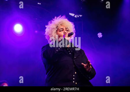 Edmonton, Kanada. 25. Juli 2023. D'Orjay (Dorjay Drokar) tritt an Tag 3 des K-Days in Edmonton auf der Bühne der Nordlichter auf, während des 10-tägigen Laufs. Kredit: SOPA Images Limited/Alamy Live News Stockfoto