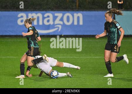 Tubize, Belgien. 27. Juli 2023. Abbildung bei einem Fußballspiel zwischen Frauen unter 19 französischen und deutschen Nationalmannschaften beim UEFA-Europafinale für Frauen unter 19 Jahren im zweiten Halbfinale am Freitag, den 27. Juli 2023 in Tubize, Belgien . Kredit: Sportpix/Alamy Live News Stockfoto