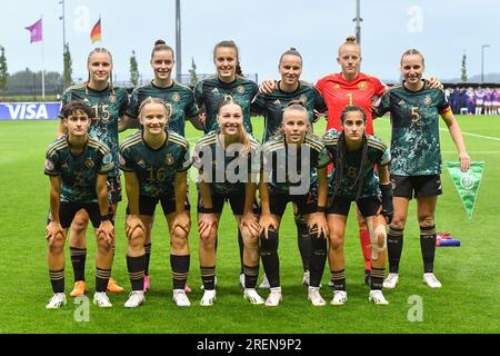 Tubize, Belgien. 27. Juli 2023. Deutsches Team im zweiten Halbfinale des UEFA-Finales der Frauen unter 19 Jahren im Halbfinale am Freitag, den 27. Juli 2023 in Tubize, Belgien, bei einem Fußballspiel zwischen Frauen unter 19 französischen und deutschen Nationalmannschaften. Kredit: Sportpix/Alamy Live News Stockfoto