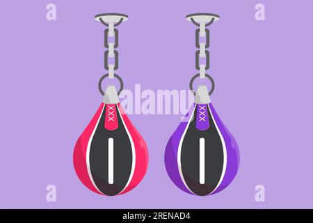 Grafisches flaches Design mit stilisiertem Lochmuster Logo. Boxer Speed Bag für Boxertraining. Boxausrüstung für Fitnessstudio oder Fitnessklub. Punchi Stockfoto