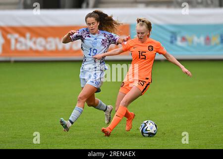 Tubize, Belgien. 27. Juli 2023. Abbildung bei einem Fußballspiel der Frauen unter 19 Nationalmannschaften der Niederlande und Spaniens beim UEFA-Finale für Frauen unter 19 Jahren im ersten Halbfinale am Freitag, den 27. Juli 2023 in Tubize, Belgien . Kredit: Sportpix/Alamy Live News Stockfoto