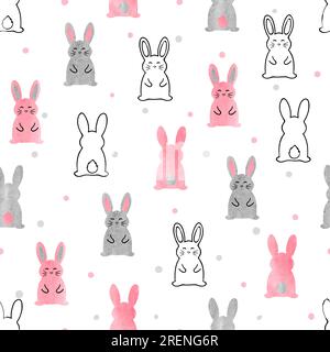Süßes Häschen-Muster. Nahtloser Vektorhintergrund mit Kaninchen für das Design von Kindern. Stock Vektor