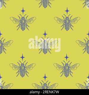 Nahtloses Muster mit Honigbiene und Sternen Stock Vektor