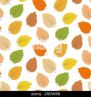 Nahtloses Muster abstrakter Blätter in trendigen, mehrfarbigen Herbstfarben. Vektorhintergrundtextur. EPS. Isolieren. Hallo Herbst. Design für Poster, Banner, Broschüren oder Preisschilder, Etiketten, Grußkarten Stock Vektor