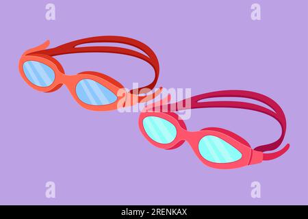 Grafisches flaches Design mit stilisierten Brillen zum Schwimmen Logo, Label, Symbol, Symbol. Schwimmbrillen für Wettkämpfe, Turniere. Professionelles Schwimmen p Stockfoto