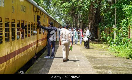 Der Bahnhof Nilambur Road ist ein Bahnhof, der die Stadt Nilambur im Malappuram-Bezirk Kerala, Indien, bedient. 10. Juli 2023 Stockfoto