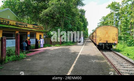 Der Bahnhof Nilambur Road ist ein Bahnhof, der die Stadt Nilambur im Malappuram-Bezirk Kerala, Indien, bedient. 10. Juli 2023 Stockfoto