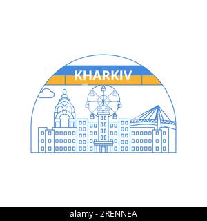 Kharkiv Linienetikett Stock Vektor