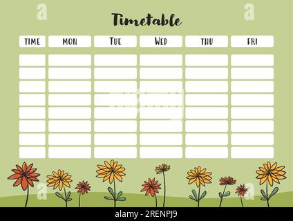 Schulplan, Wochenplaner mit Blumen. Stock Vektor