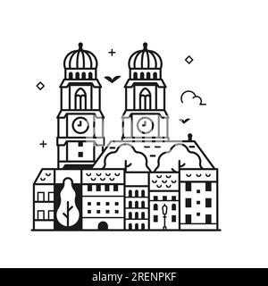 Erleben Sie die Münchner Szene mit dem Frauenkirche-Wahrzeichen Stock Vektor
