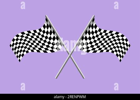 Grafisches flaches Zeichnungspaar mit Fahnensymbol, Logo, Etikett, Vorlage. Rennschild oder -Symbol. Karierte Rennflagge. Schwarz-weiße Flagge. Finis Stockfoto