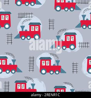 Das Muster der nahtlosen Vektorspielzeuge wird trainiert. Babyabdruck. Stock Vektor