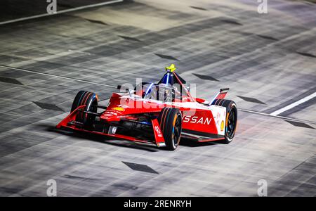 Nissans normannische NATO während der Übung 1 vor dem Hankook London E-Prix 2023 auf dem Excel Circuit, London. Bilddatum: Freitag, 28. Juli 2023. Stockfoto