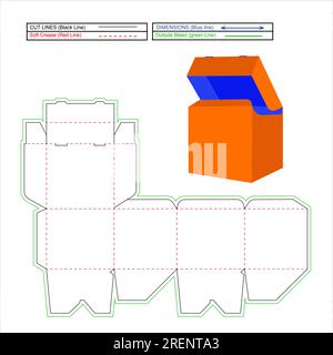 Oberer Faltdeckel, 6 Eckschloß unterer Schließkasten die-Line-Schablone und Verpackungsdesign-Schablone, gestanzt mit 3D Vektorbox leicht bearbeitbar Stock Vektor