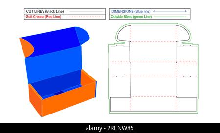 In Destructor Mailer Versandbox gewellt in Destructor Box die-Line und 3D Vektor editierbare Datei mit veränderbarer Größe Stock Vektor