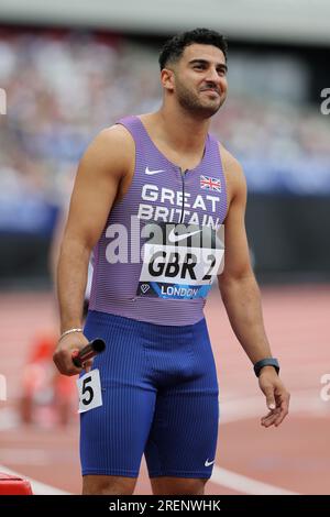 Adam GEMILI auf der ersten Etappe für das Team Großbritannien 2 im 4 x 100m Relay Final der Herren bei der 2023, IAAF Diamond League, Queen Elizabeth Olympic Park, Stratford, London, Großbritannien. Stockfoto