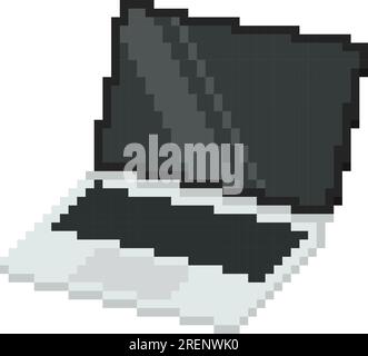 Pixel-Art-Laptop isoliert auf weißem Hintergrund. Geöffnetes Notizbuch mit leerem Display. Darstellung des isometrischen pc-Vektors Stock Vektor