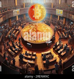 Bitcoins, Kryptowährung, Blockchain und Finanzen, die Zukunft der Blockchain-Technologie und Fintech auf den Finanzmärkten Stockfoto