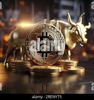 Bitcoins, Kryptowährung, Blockchain und Finanzen, Bullenmarkt des Kryptohandels Stockfoto
