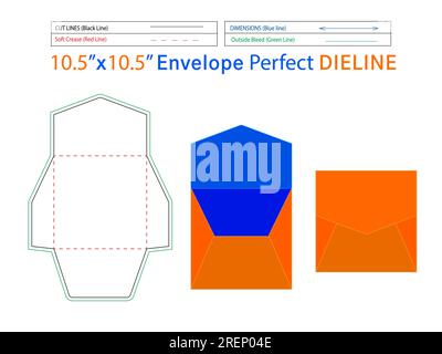 Design des Umschlags für Hochzeitseinladungen, die-Line-Schablone 10,5 x 10,5 cm, und der Umschlag 3D kann leicht in der Größe bearbeitet werden Stock Vektor