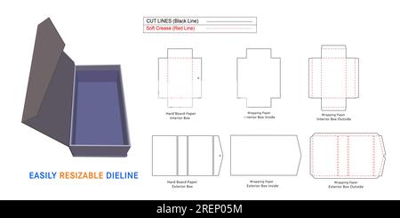 Dreieckige Fläche rechteckige, robuste Luxusbox, magnetische starre Boxen Drucklinienschablone und 3D-Box Stock Vektor