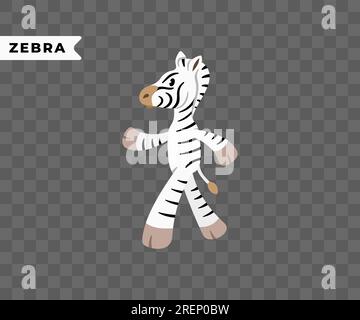 Zebra-Zeichentrickfigur, Tiere und afrikanische Savanne, Grafikdesign. Natur, Tierwelt, Safari, Zoo, Wildnis und Fauna, Vektordesign Stock Vektor