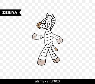 Zebra-Zeichentrickfigur, Tiere und afrikanische Savanne, farbiges Grafikdesign. Natur, Tierwelt, Safari, Zoo, Wildnis und Fauna, Vektordesign Stock Vektor