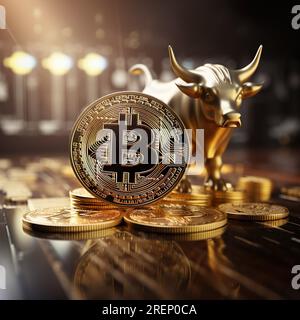 Bitcoins, Kryptowährung, Blockchain und Finanzen, Bullenmarkt des Kryptohandels Stockfoto