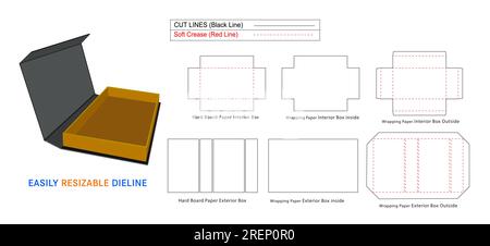Maßgeschneiderte starre Box, luxuriöse magnetische Schließer, starre Boxen, die-Line-Schablone und 3D-Box Stock Vektor