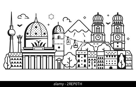 Reise Deutschland Banner mit Berlin und München Stock Vektor