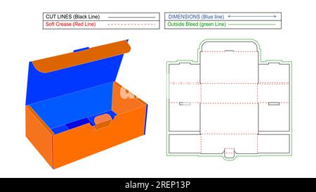 Im Zerstörer Corrugated Shipping Box die-Line und 3D-Vektor kann der Versandkarton bearbeitet und die Größe der Matrizendatei angepasst werden Stock Vektor