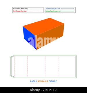 Gewellte Papierhülle Box und Papphülle Matrizenschablone mit 3D-Vektorfeile Stock Vektor