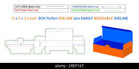 Chirurgische Gesichtsmaske Box Perfect Diline und 3D Box Vektorfeile 12 x 5 x 2,5 Zoll Box Dieline auch skalierbar und bearbeitbar Stock Vektor