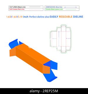 Gerades Ende der Box 1,63 x 1,63 x 5,19 Zoll Matrizenschablone und 3D-Vektordatei Stock Vektor