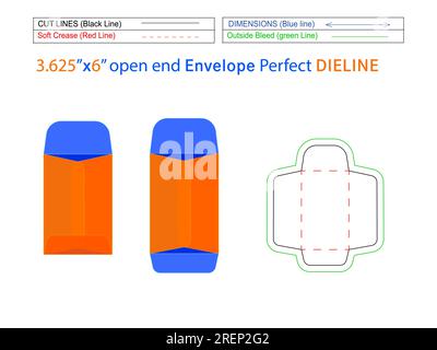 Verpackung Katalogumschlag oder offener Umschlag 3.625x6 Zoll die-Line-Vorlage und 3D Umschlag leicht anpassbar Stock Vektor
