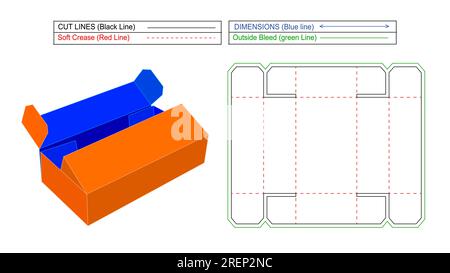 Gewellte Standard-Doppel-Tuck-Box-Matrize und 3D-Vektor, ohne Klebung leicht bearbeitbare und skalierbare Schablone Stock Vektor