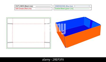 Box aus Wellpappe, Standardbox aus Klebstoff, Matrizenstreifen und 3D-Rendering, skalierbar und bearbeitbar Stock Vektor