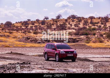 Der Lago Magadi ist der südlichste See im Kenia Rift Valley und liegt in einem Einzugsgebiet von vulkanischen Gesteinen nördlich von Tan Stockfoto
