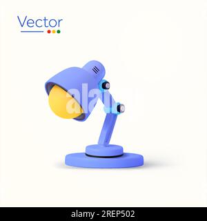 3D Tisch- oder Schreibtischleuchte mit Glühlampe Innendesign zur Beleuchtung des Arbeitsplatzes zu Hause und im Büro. Hausaufgaben, Schulübungskonzept. Neue kreative Ideen im Fokus des Unternehmens. 3D-Vektordarstellung. Vektordarstellung Stock Vektor