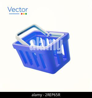 3D blaue Einkaufstasche oder -Korb, minimalistisch, isolierter Hintergrund. Shopping-Symbol. 3D-Vektordarstellung. Vektordarstellung Stock Vektor