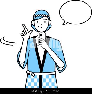 Seniorin trägt Happi Coat bei Sommerfestivals und bedient ein Smartphone, Vector Illustration Stock Vektor